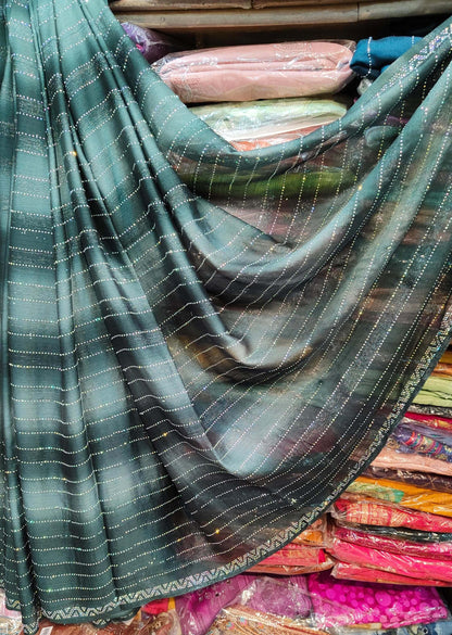 Shimmering Rimzim Saree with Rainbow Stone Work & Designer Blouse
