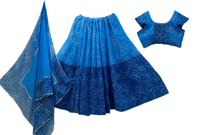 Mirror Work Printed Georgette Lehenga – Full Stitched Three-Piece Collection