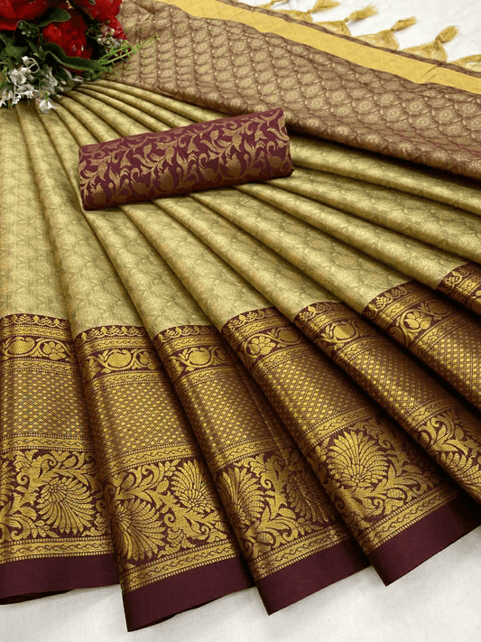 Aura Cotton Silk Saree – Broad Contrast Jacquard Work Border Collection