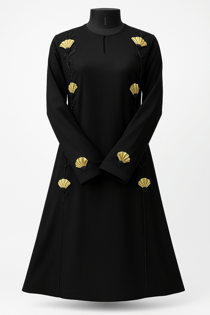 Imported Zoom Fabric Abaya – Floral Aari Work with Shawl