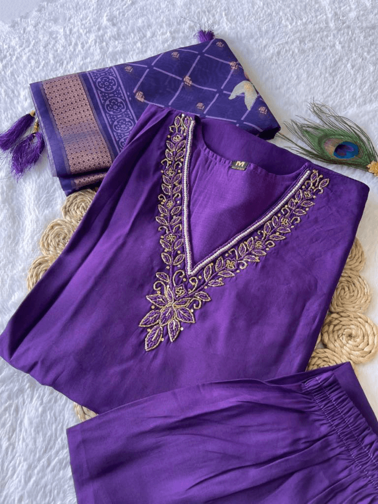 Premium Roman Silk Set – Hand Work Designer Collection