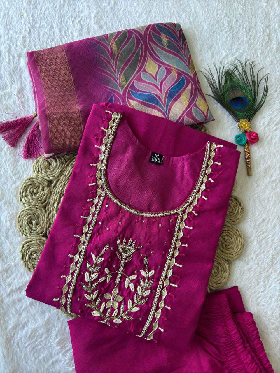 Designer Kurti Pant Dupatta Set – Premium Roman Silk Collection
