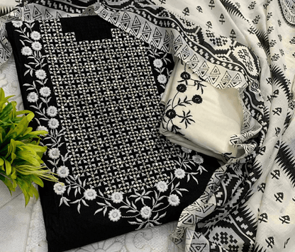 Pure Cotton Kurti Set – Embroidered Neck Three-Piece Collection