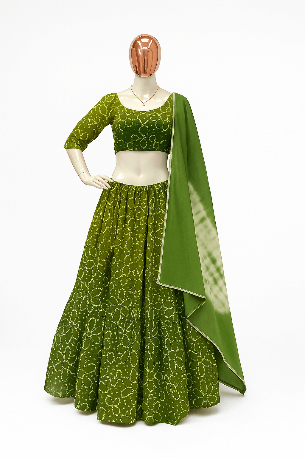 Mirror Work Printed Georgette Lehenga – Full Stitched Three-Piece Collection