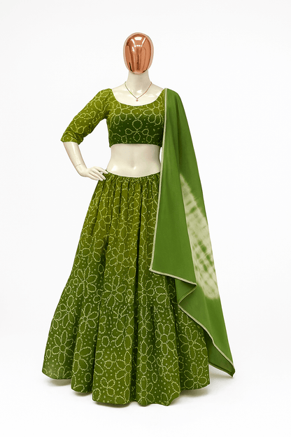 Mirror Work Printed Georgette Lehenga – Full Stitched Three-Piece Collection
