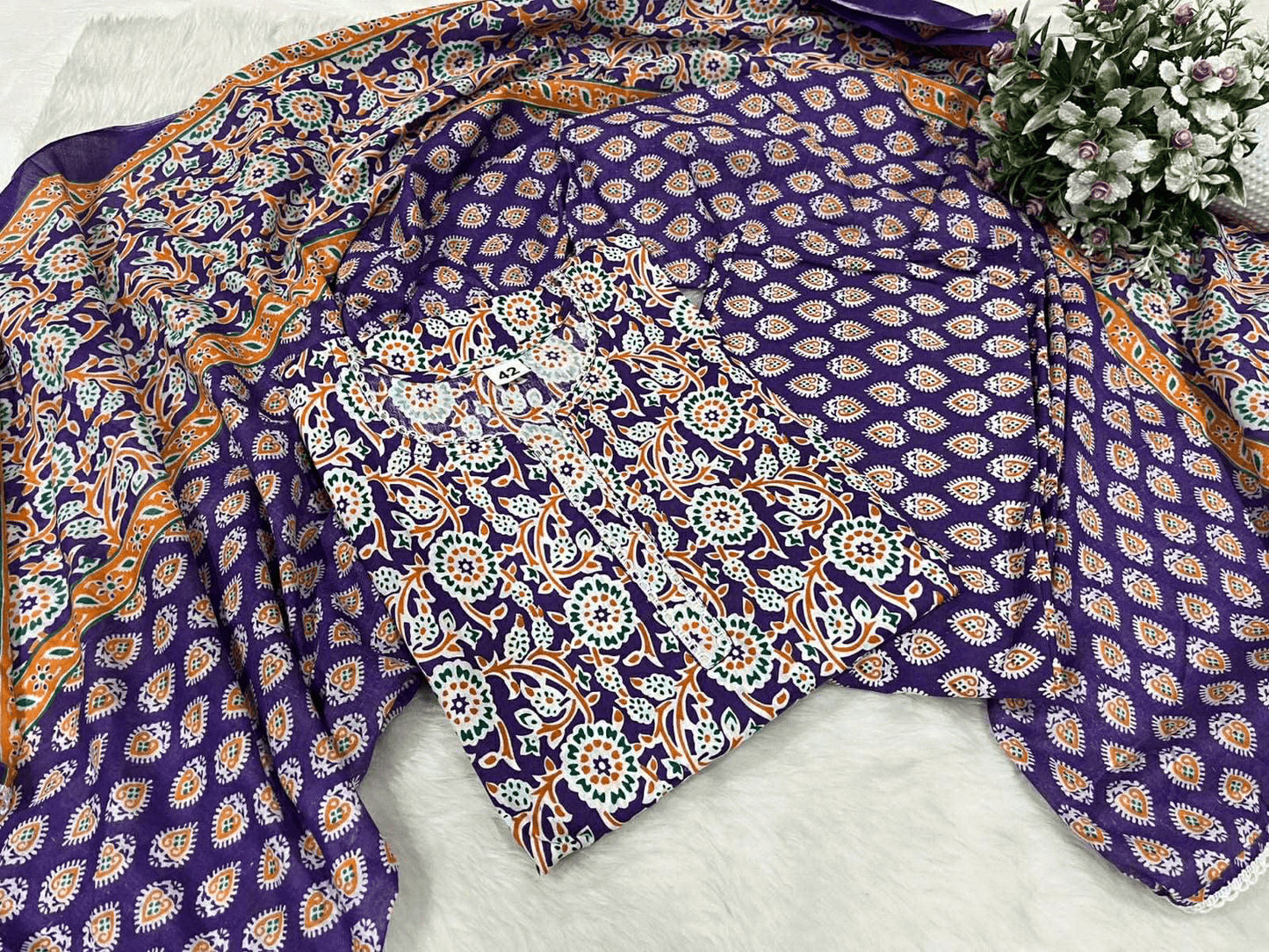 Premium Jaipuri Cotton Kurti Set with Dupatta – One Side Pocket