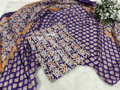 Premium Jaipuri Cotton Kurti Set with Dupatta – One Side Pocket