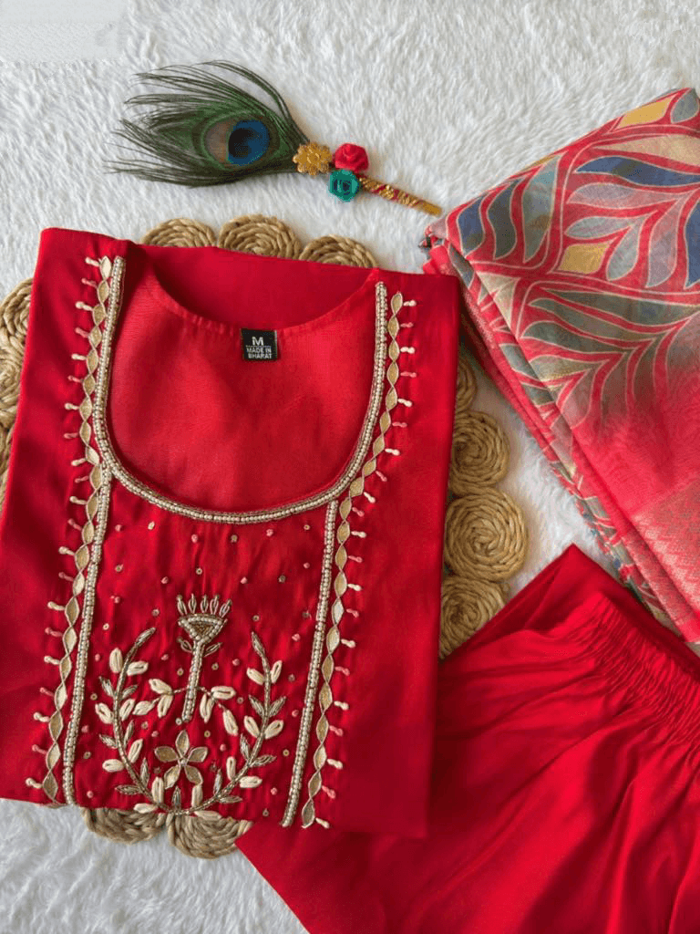 Premium Roman Silk Set – Hand Work Designer Collection
