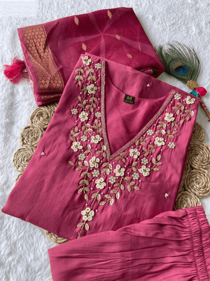Premium Roman Silk Set – Hand Work Designer Collection