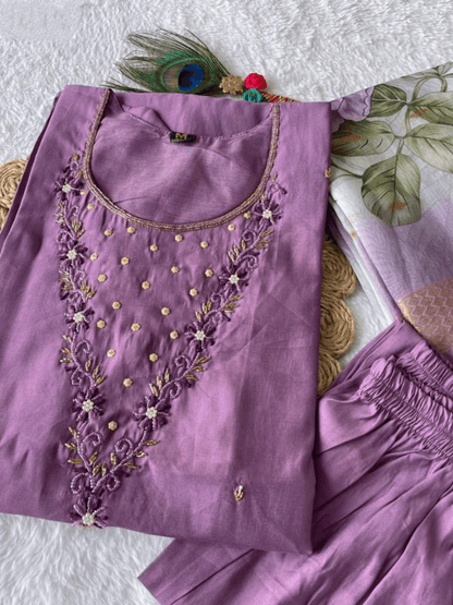 Premium Roman Silk Set – Hand Work Designer Collection