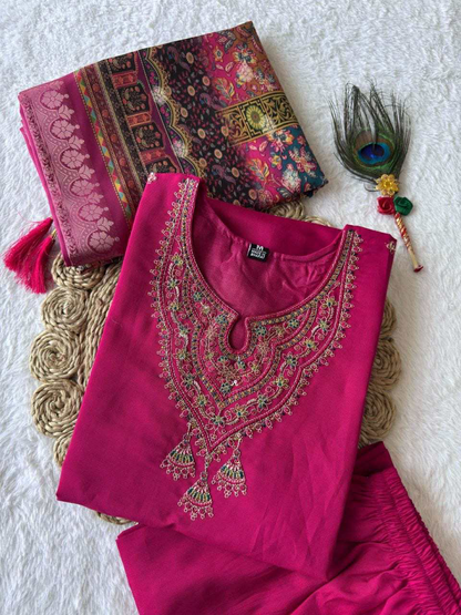 Designer Kurti Pant Dupatta Set – Premium Roman Silk Collection
