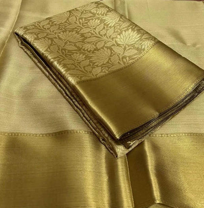 Pure Silk Golden Brocade Saree with Matching Blouse - Wedding Collection