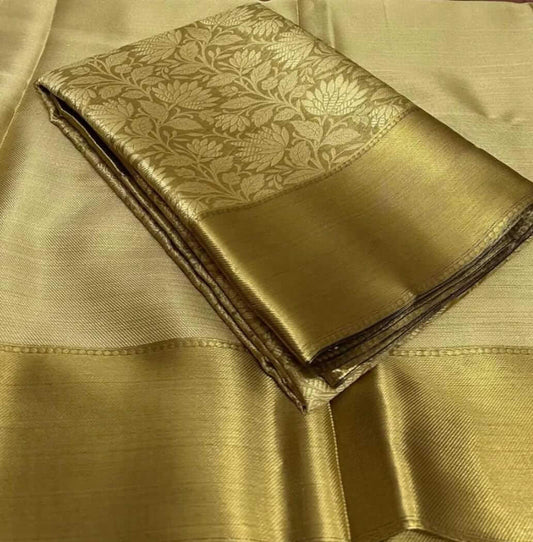 Pure Silk Golden Brocade Saree with Matching Blouse - Wedding Collection