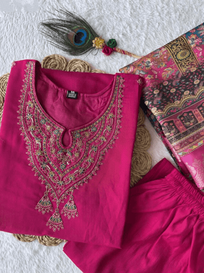 Premium Roman Silk Set – Hand Work Designer Collection