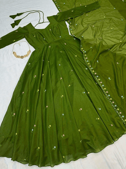 Rani Sati Festival Series – Zipsy Silk Embroidered Gown with Dupatta