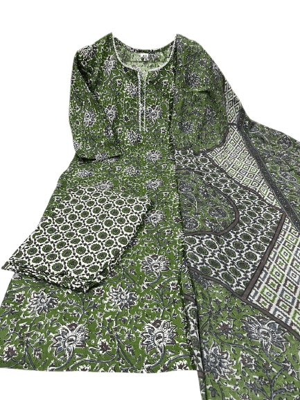 Premium Jaipuri Cotton Kurti Set with Dupatta – One Side Pocket