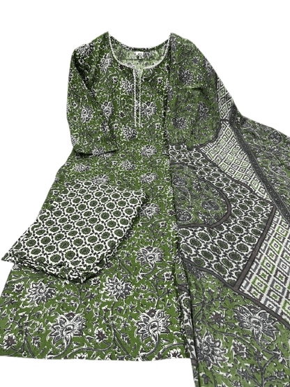 Premium Jaipuri Cotton Kurti Set with Dupatta – One Side Pocket