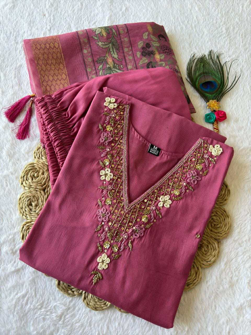 Designer Kurti Pant Dupatta Set – Premium Roman Silk Collection