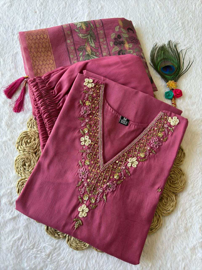 Designer Kurti Pant Dupatta Set – Premium Roman Silk Collection
