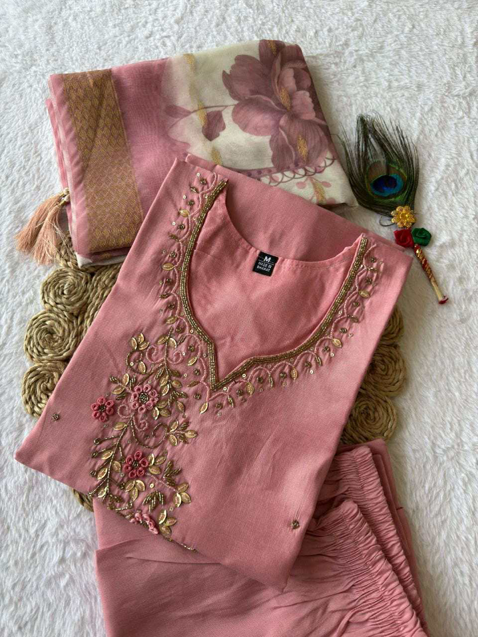 Designer Kurti Pant Dupatta Set – Premium Roman Silk Collection