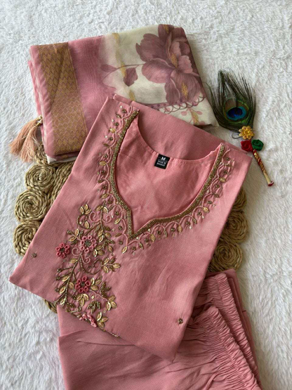 Designer Kurti Pant Dupatta Set – Premium Roman Silk Collection