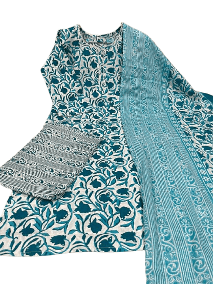 Premium Jaipuri Cotton Kurti Set with Dupatta – One Side Pocket
