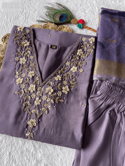 Premium Roman Silk Set – Hand Work Designer Collection