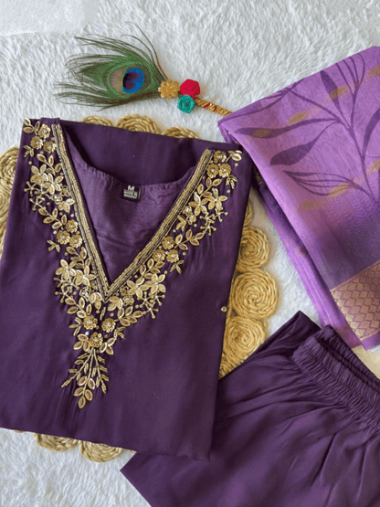 Premium Roman Silk Set – Hand Work Designer Collection