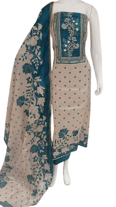 Soft Silk Party Wear Suit Set – Printed with Self Work and Dupatta