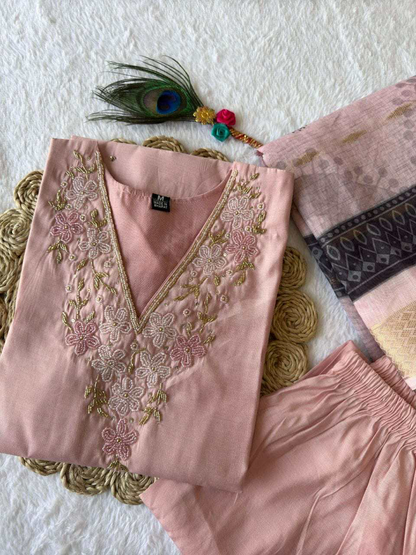 Designer Kurti Pant Dupatta Set – Premium Roman Silk Collection