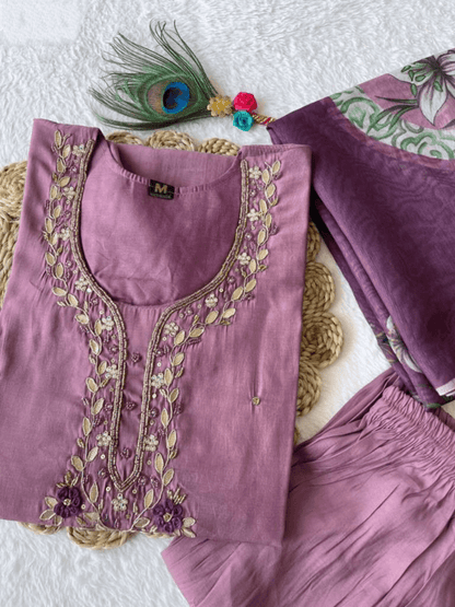 Premium Roman Silk Set – Hand Work Designer Collection