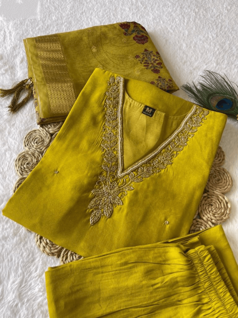Premium Roman Silk Set – Hand Work Designer Collection