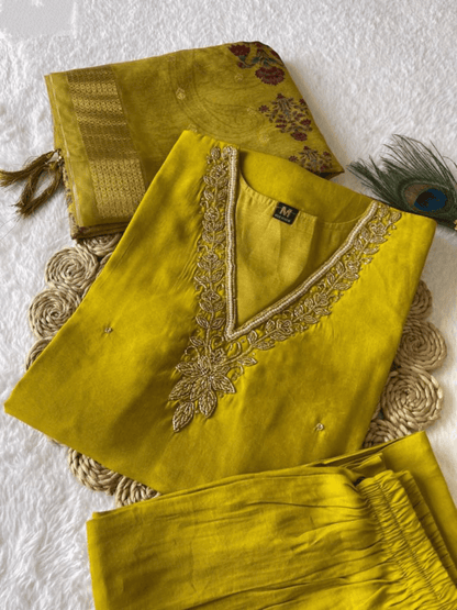 Premium Roman Silk Set – Hand Work Designer Collection