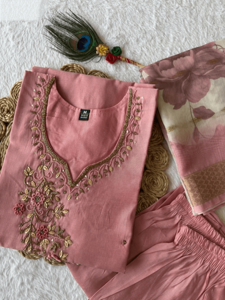Premium Roman Silk Set – Hand Work Designer Collection