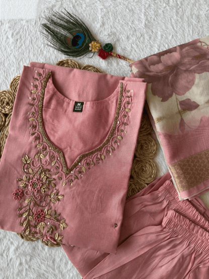 Premium Roman Silk Set – Hand Work Designer Collection