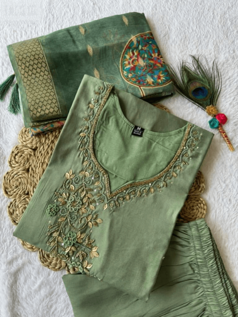 Premium Roman Silk Set – Hand Work Designer Collection