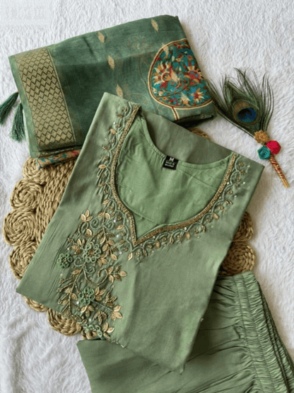 Premium Roman Silk Set – Hand Work Designer Collection