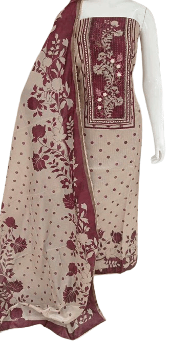 Soft Silk Party Wear Suit Set – Printed with Self Work and Dupatta