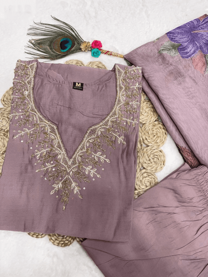 Premium Roman Silk Set – Hand Work Designer Collection
