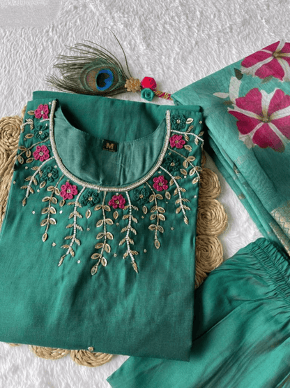 Premium Roman Silk Set – Hand Work Designer Collection