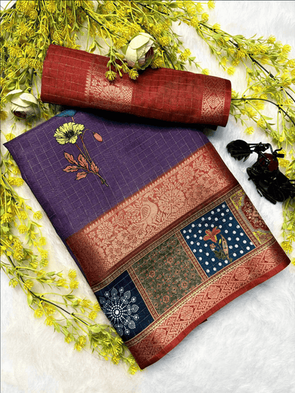 Dola Chex Premium Saree – Digital Print with Jacquard Border