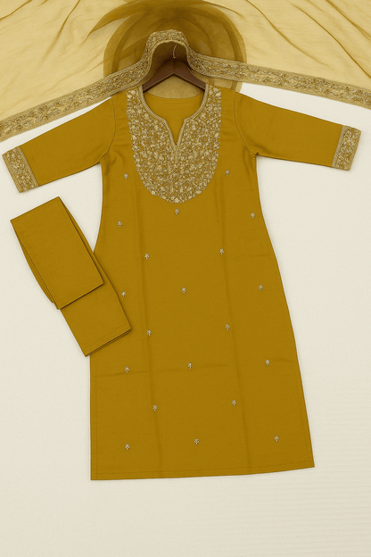 Embroidered Chanderi Silk Kurti Set – Premium Three-Piece Collection